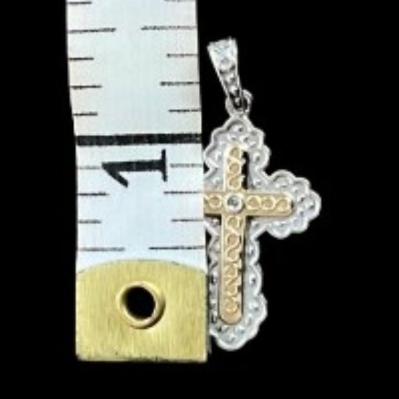 14K Yellow Gold & Sterling Silver Crucifix Cross - EUC - Picture 4 of 4